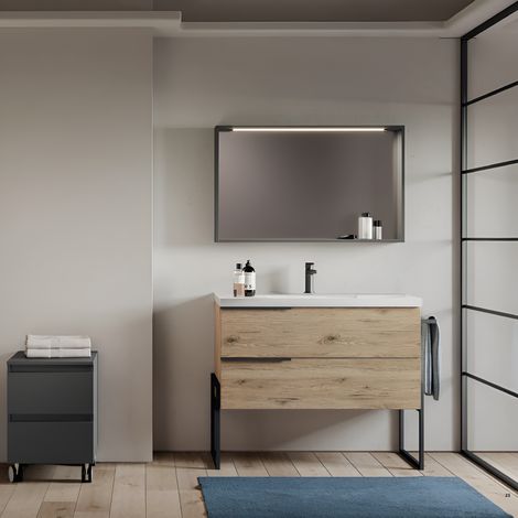 Mobile bagno sospeso 102 cm - Quercia Naturale con Lavabo Ceramica - FEBE2 (1/4)