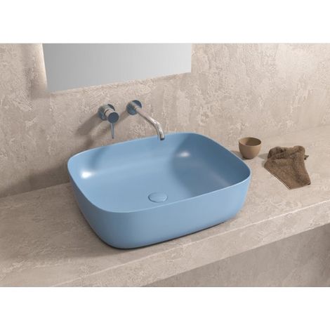 Vasque rectangulaire bleue à poser sans trou JEY 49x39,5x15 cm (1/2)