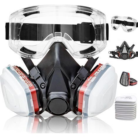 Respirateur à demi-face avec filtres - Masque respirateur avec coton filtre 10pcs et lunettes, pour la peinture, la poussière, le formaldéhyde, le ponçage, le polissage, le travail du bois (1/5)