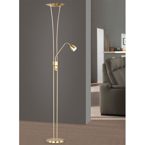 LED Deckenfluter ARIZONA mit Leselampe & Dimmer 180cm hoch, Messing (1/4)