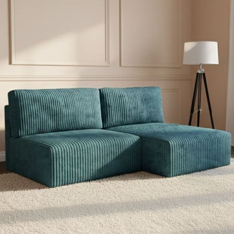 Sofa-Bett mit Ottomane Pergola, Stauraum, verstellbar, abnehmbare Kissen, 210x149 cm, petrolblau (1/5)
