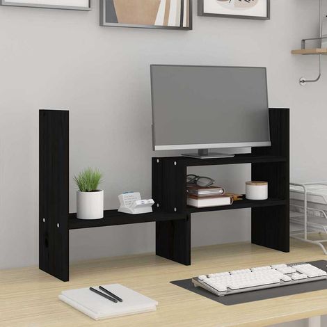 Support de moniteur - Réhausseur d'écran Noir (39-72)x17x43 cm Bois de pin solide BV609909 - BonneVie (1/5)
