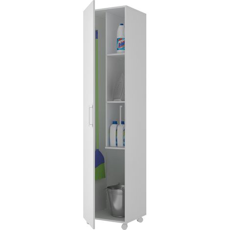Pegane – Armoire d'atelier 1 porte à roulettes – Panneaux de particules mélaminés – Dimensions 42x41x183 cm – Coloris blanc – Fabrication espagnole (1/3)