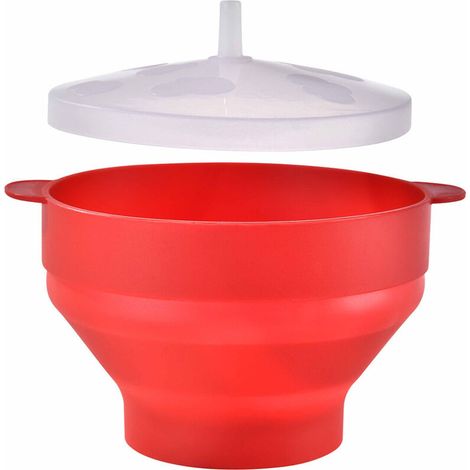 Bol à popcorn pliable, résistant aux hautes températures et allant au four, avec couvercle，Silicone de haute qualité, pliable pour un rangement facile. (1/5)