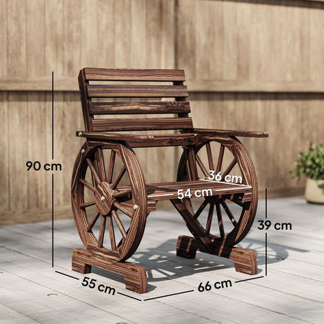 Chaise de jardin en bois à lattes, dossier incliné et accoudoirs, 66x55x90cm, couleur bois brûlé. (1/5)
