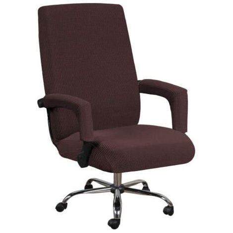 Housse de chaise de bureau avec accoudoirs 1 pièce en lycra jacquard antidérapant souple et extensible lavable en machine, Polyester, braun, Taille XL (1/3)