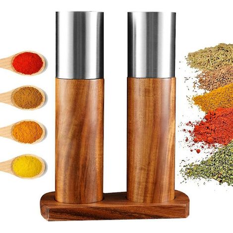 Ensemble de 2 moulins à sel et à poivre en bois - Moulin à épices de cuisine (1/4)