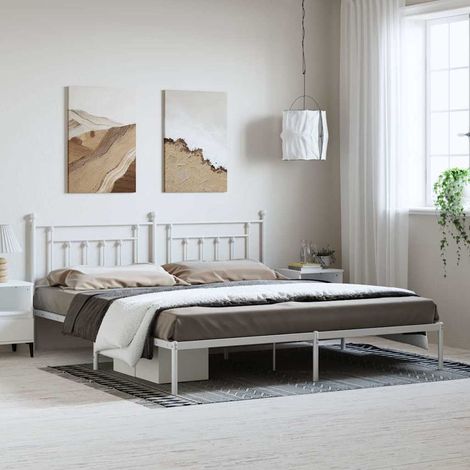 vidaXL Metal Bed Frame without Mattress with Headboard White 193x203cm (1/5)