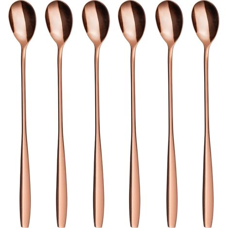 6 cucharas largas de acero inoxidable, de 19,3 cm, para lattes o cócteles. (1/4)