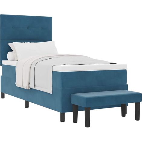 Lit simple，Lit à ressorts avec matelas Bleu foncé 80 x 200 cm Velours
