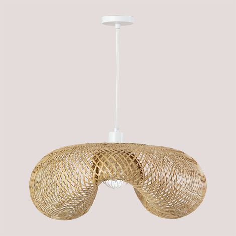 Sklum – Plafonnier en bambou naturel – Abat-jour en bambou pour ambiance chaleureuse – Dimensions 31x175x78 cm – Douille E-27