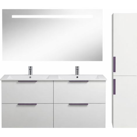 Mueble lavabo doble 120 cm BURGBAD Olena blanco brillo + espejo + columna