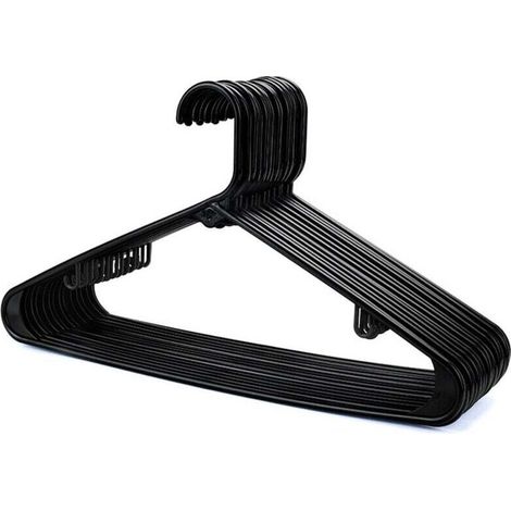 Schwarze Kunststoffkleiderbügel – 20er-Pack, stabile Garderoben- und Kleiderschrankbügel, robuste Bügel mit Hosenstange und Clips, platzsparend, 40 cm breit