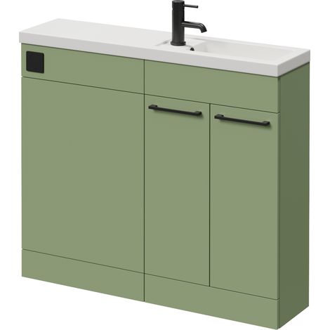 Napoli 250 Olive Green 1000mm 2 Door Vanity Unit Toilet Suite with Square Silvo Basin - 1000mm - Matt Black 160mm HandleWithout Kingston Toilet Pan