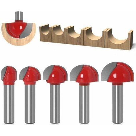 Enowelir 5 Fraises à Rainurer en Carbure pour Défonceuse, Queue 8mm, Diamètres 12 à 25.4mm, Fraise à Fond Rond pour Bois (1/5)