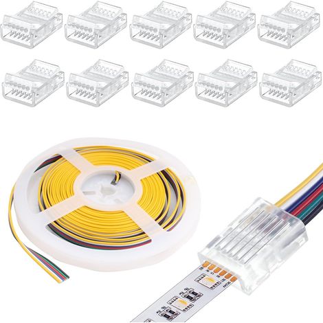 10PCS connecteurs de bande LED à 6 broches de 12 mm,sans soudure connecteurs LED+câble d'extension de 5 m pour bandes lumineuses étanches ou non étanches RVB WW ou RVB + CCT (1/5)