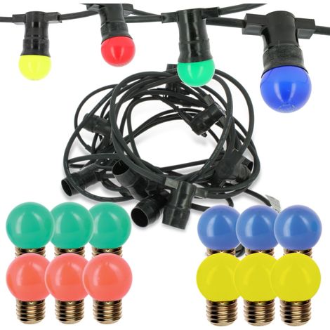 Arum Lighting – Guirlande guinguette 10 mètres – 10 culots E27 interconnectables – 12 ampoules LED 1W multicouleurs – Utilisation intérieure/extérieure