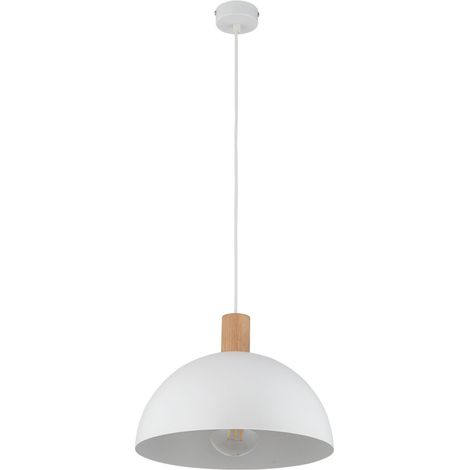 Suspension Blanc Scandinave Métal Bois Ø 33,5 cm E27