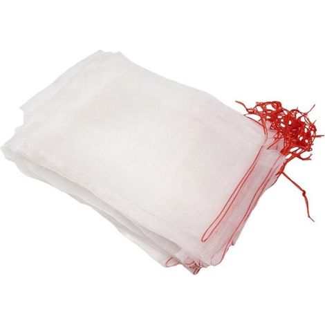 Housse à fruits - 100 pièces - Filet anti-insectes - Sachets de protection - Nylon - Filets de protection anti-insectes - Met trekkoord - Réutilisables - Pour fruits et légumes - 15 x 25 cm - Wit (1/5)