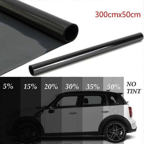 Film teinté noir pour vitres de voiture (300 cm x 50 cm), protection solaire et UV pour l'été, transparent à 15 %. (1/5)
