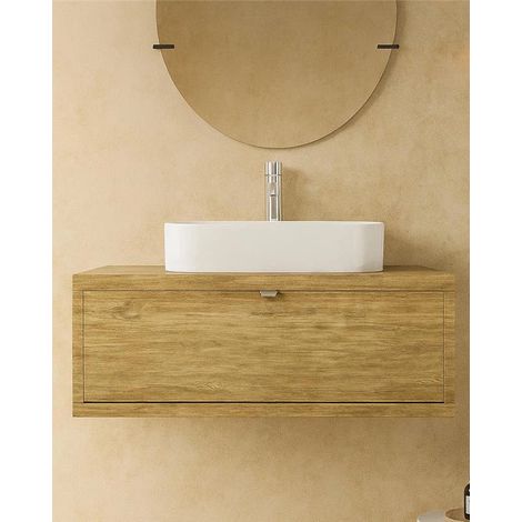 Mobile bagno 110x50 Thema Rovere farnia con Lavabo in ceramica