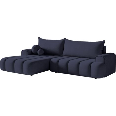 Selsey DANDELINO - Ecksofa mit Schlaffunktion, Stauraum und Samtbezug, marineblau, links