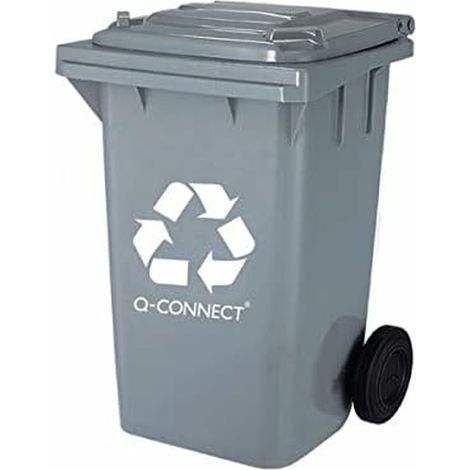 Papelera contenedor q-connect plastico con tapadera 100l color gris 750x470x370 mm con ruedas (1/3)