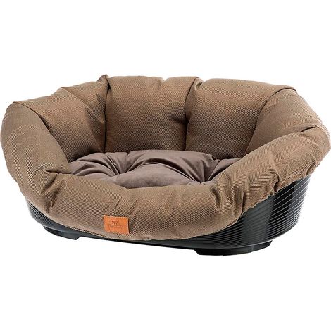 Ferplast SOFA' TWEED Cuccia per cani e gatti in plastica con cuscino in tessuto resistente. Varie misure. . Variante SOFA' 4 - Internal size 37 x 24 cm - Misure: 64 x 48 x h 25 cm - Marrone