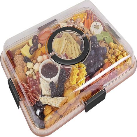 Plateau de charcuterie avec couvercle transparent à poignée, planche à découper à fromage portable, planche à découper de cuisine, un excellent cadeau pour une pendaison de crémaillère/femmes (1/5)