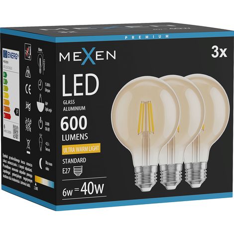 Mexen Vintis 3x Ampoule filament LED E27, G80, 6W, Chaude - 2200K, 600 lm, ambre - L155-E27-0622-50x03 (1/5)