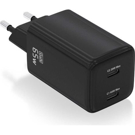Ladegerät gan de wall aisens asch-65w2p040-bk/ 2xusb type-c/ 65w