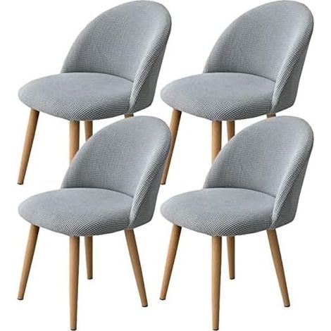 Housse De Chaises Salle À Manger Scandinave 4 pièces Extensible Arc De Coquille Jacquard Spande grise argente (1/5)