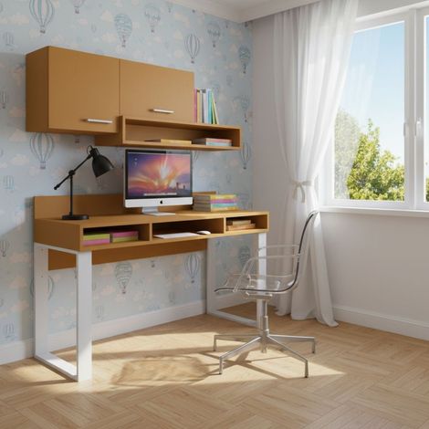 Scrivania con pensili design moderno e libreria sospesa - Angolo studio completo - Zolfo