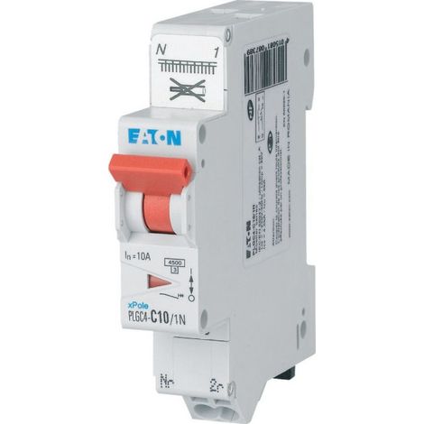 Eaton Moeller 109128 Phase + Neutral Circuit Breaker - Resistive Terminal, 10 A, 4.5 kA (in 60898) CBE C (PLGC4-C10/1N)