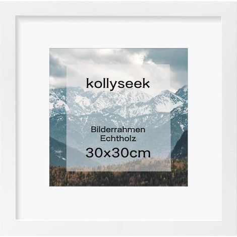 KOLLYSEEK Bilderrahmen Weiß 30x30cm Echtholz Passepartout Pine Holz Acrylglas (1/5)