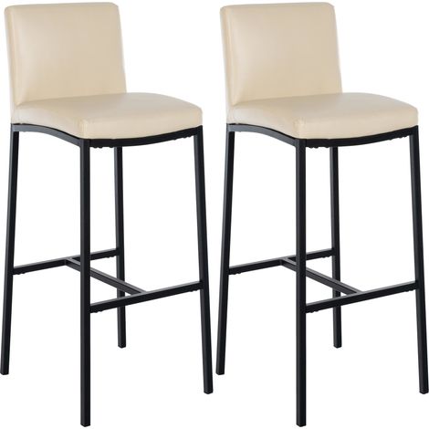 Conjunto de 2 taburetes de bar de diseño elegante y contemporáneo en PVC color crema con estructura de metal negro de cuatro patas 100006416