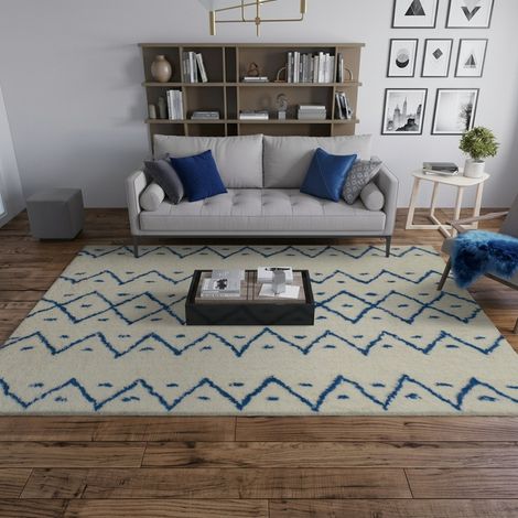 Tapis en laine Bella Boho - Tapis en laine  - 290x190cm, Rectangular - 100% Laine vierge - Tufté main - Bleu foncé