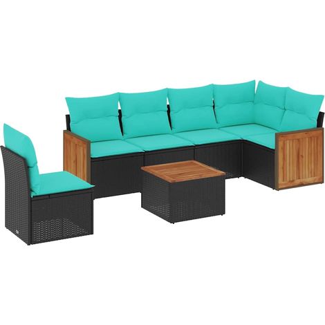 Maison Exclusive - 7-teiliges Gartensofa-Set mit Kissen, schwarze
