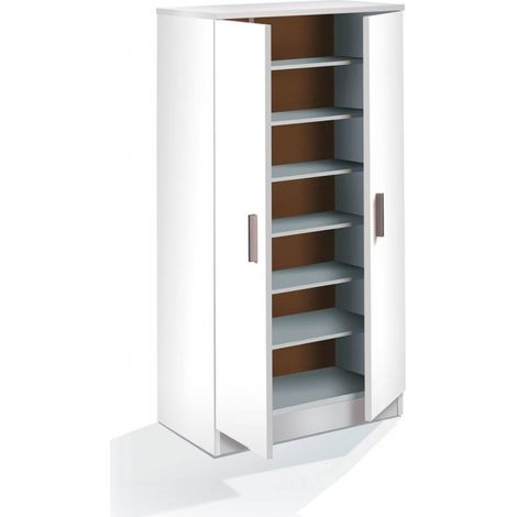 Befara – Meuble à chaussures Thiago – 6 étagères pour 20 à 24 paires – Mélamine haute résistance – Dimensions 55 x 36 x 108 cm – Blanc (1/4)
