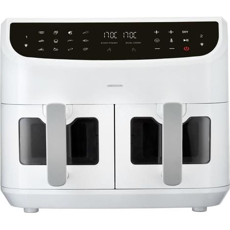 Friggitrice ad Aria Calda - MEDION - P20 XXL Twin - 2600 W - 2 cestelli - 9 programmi - Bianco (1/5)