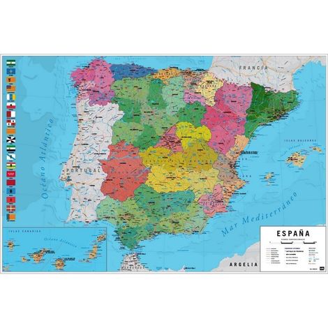 Poster mappa fisica e politica della spagna