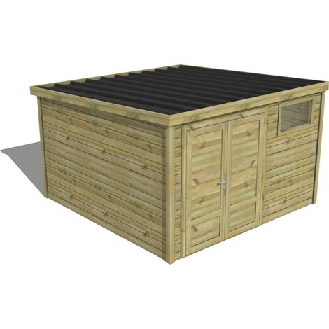 ABRI DE JARDIN bois traité 27mm, Essentiel, 3,4x3,4m, 12m2 (1/3)