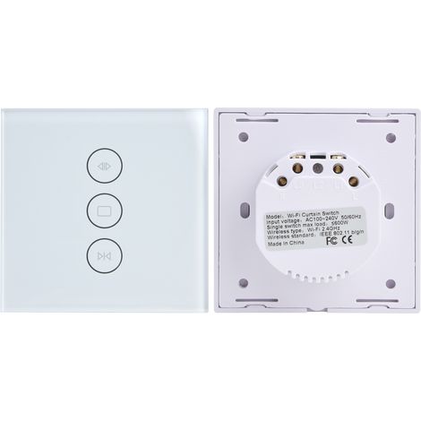 Interrupteur intelligent WiFi pour rideaux, stores et volets roulants, commande à distance par application et commande vocale tactile, pour la maison (100-240 V). (1/5)