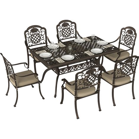 Outsunny Outdoor Dining Set with Cushions, Parasol Hole, Bronze Tone