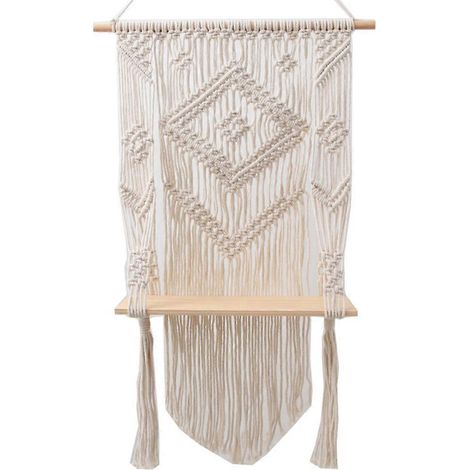 Handgewebter Makramee-Wandteppich, Wandregal, Aufbewahrung, Boho-Quasten, Holzregal, Heimdekoration