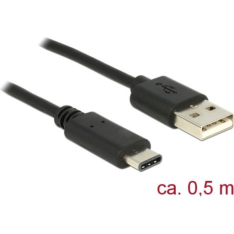 Delock Cable USB 2.0 Tipo-A macho  USB Type-Câ¢ 2.0 macho de 0,5 m negro