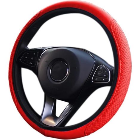 Car Steering Wheel Cover, Elastic, Microfiber Leather Car Steering Wheel Cover, Diameter 38 cm, Non-Slip, Breathable, Soft, Universal Steering Wheel Cover (Red) (1/5)