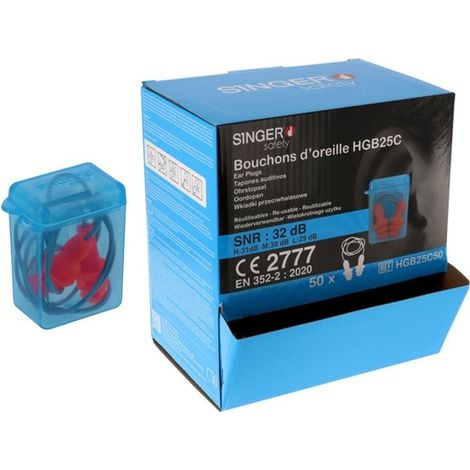 Bouchons d'oreille en TPE avec étui de rangement - SNR 32dB - 50 paires - SINGER - HGB25C50 (1/5)