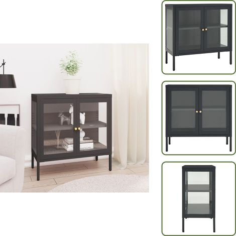 Buffet Anthracite 70x35x70 cm Acier et verre - Buffet - Meuble De Rangement - Armoire - Vitrine - Mobilier