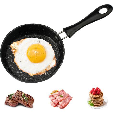 12 cm Mini Poêle à Frire pour un œuf, Mini Poêle Induction, Petite Poele Induction avec Poignée, Petite Poele a oeuf Antiadhésive, Portable, pour œufs, Bacon, Tranches de Jambon, Steak (1/5)